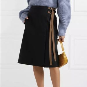 tibi women skirt new nwt black Anson Grosgrain Trimmed Crepe MIDI Skirt size 0